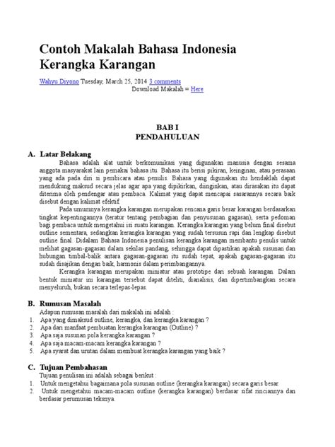 Dan berlangsung dalam waktu kurang dari 2 minggu (suharyono, 2008). Contoh Makalah Bahasa Indonesia Kerangka Karangan