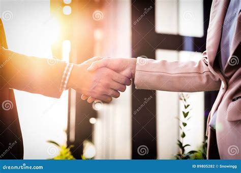 Closeup Friendly Meeting Handshake Between Business Woman And B Stock