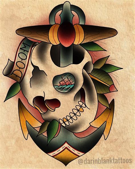 Traditional Skull Tattoo Flash By Darin Blank Instagram