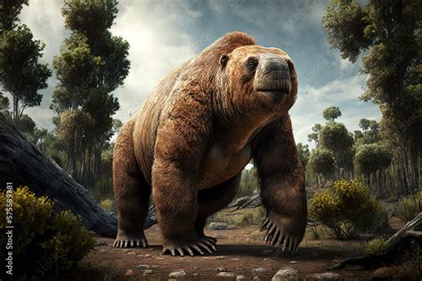 Ilustrace „giant Ground Sloth The Extinct Slothbear Generative Ai Ze