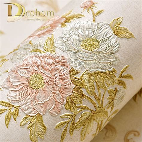 Dcohom Luxury European Style Beige 3d Floral Wallpaper For Living Room