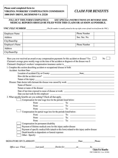 Claim Formvirginia Workers Compensation Commission Fill Out And Sign