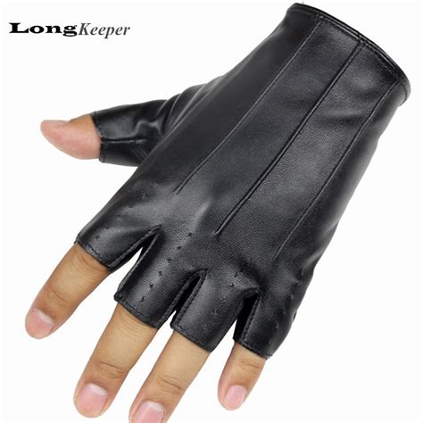 Longkeeper New Mens Dance Gloves Fingerless Leather Gloves For Party