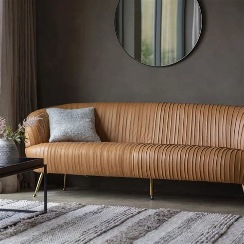 Valencia Pleated Leather Sofa Tan Free Delivery Brown Leather