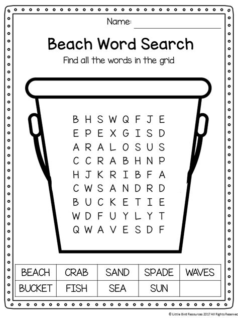 Over 45 free printable cvc word puzzles! Beach Word Search - Free | Beach words, Kids word search ...