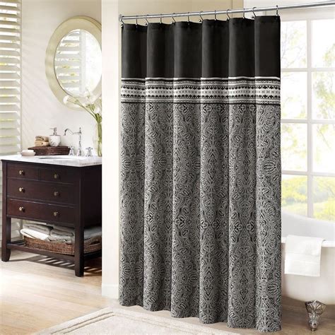 Luxury Black And Grey Damask Jacquard Fabric Shower Curtain 72 X 72