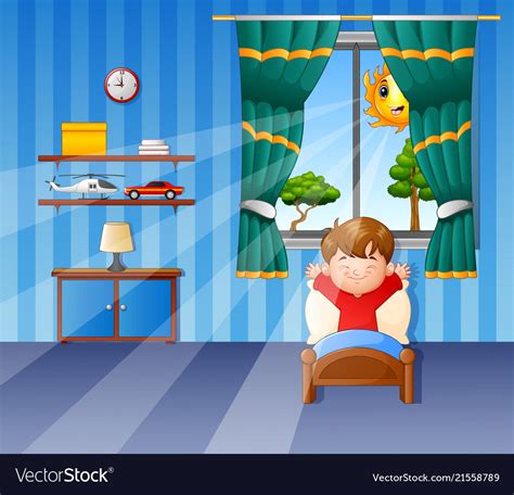 Little Boy Waking Up And Yawning In The Morning Vector Image