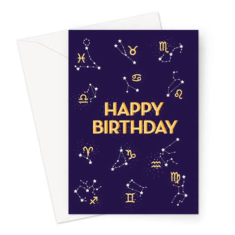 Happy Birthday Astrology Greeting Card Zodiac Symbols And Star Etsy