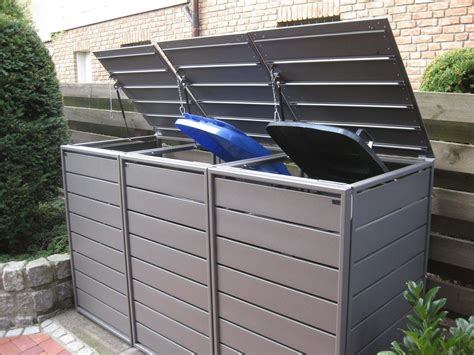Der container ist umweltfreundlich und modisch. Mülltonnenbox grau Aluminium - 3er 120L mit Klappdach ...