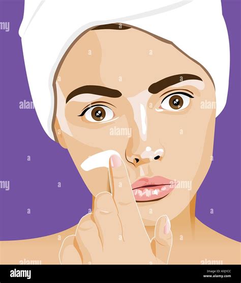 Girl Smears A Cream On Her Face Daily Routine Make Herself Beautiful
