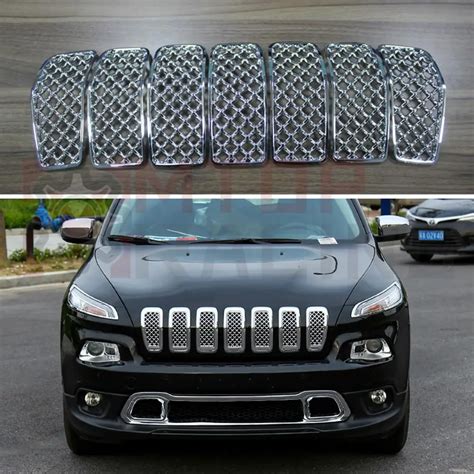 Chrome Front Center Grille Mesh Bumper Grid Inserts For Jeep Cherokee