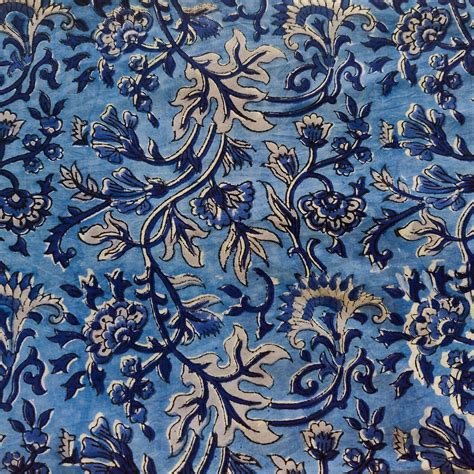 Pure Cotton Jaipuri Blue With Wild Flower Jaal Hand Block Print Fabric