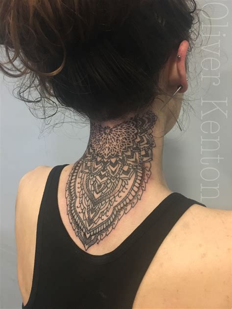 Geometric Mandala Dotwork Neck Tattoo By Oliver Kenton Back Of Neck