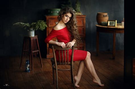 1366x768px free download hd wallpaper barefoot chair curly hair dmitry arhar women red