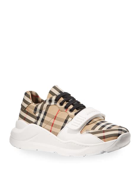 Burberry Mens Chunky Vintage Check Sneakers With Grip Strap Neiman