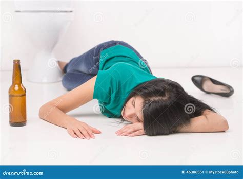 Drunk Woman Lying On Toilet Floor Stock Image Image Of Beverage Booze 46386551