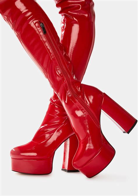 Vinyl Platform Thigh High Boots Red Dolls Kill
