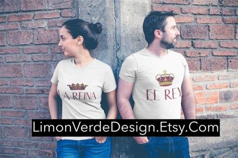 El Rey And La Reina Crown Couple S Spanish Short Sleeve Etsy Heavy Cotton Couples Short Sleeve