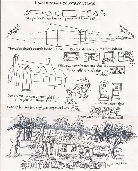 How To Draw Worksheets For The Young Artist How To Draw A Country Cottage