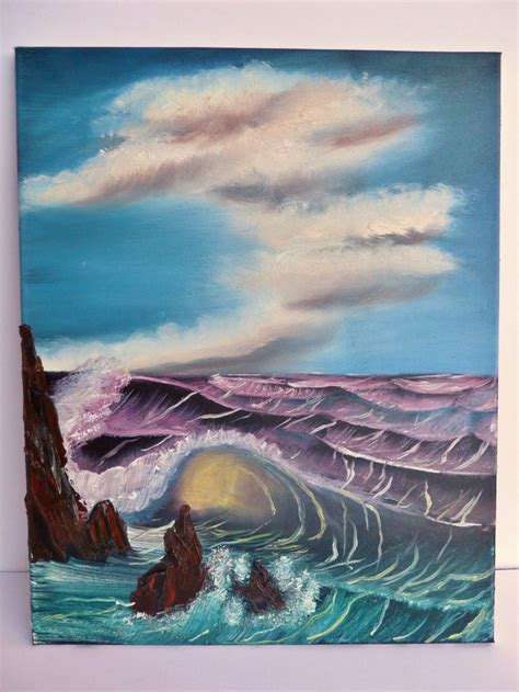 Bob Ross Style Oil Painting Oceanscape Seascape Beach Wave Etsy