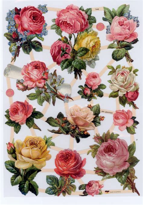 Decoupage Die Cut Embossed Vintage Victorian Tea Roses Paper A4