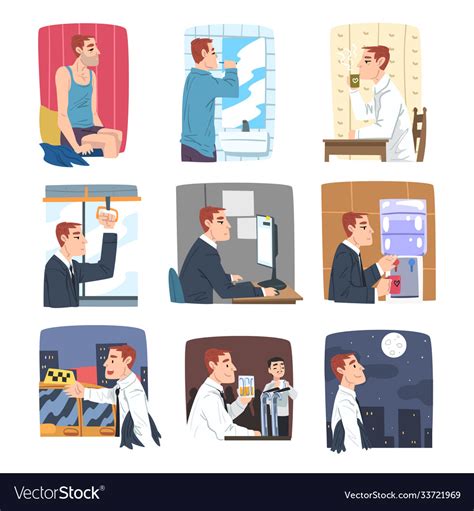 Businessman Or Office Employee Daily Routine Set Vector Image