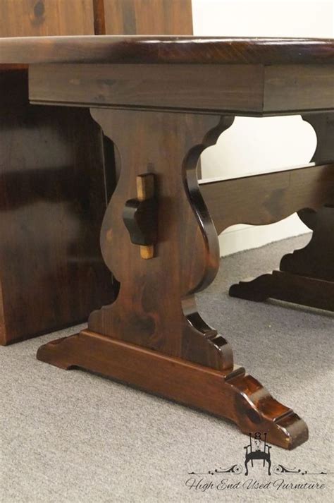 This solid wood dining room table comes with a lifetime warranty. ETHAN ALLEN Antiqued Pine Old Tavern Trestle Dining Table ...