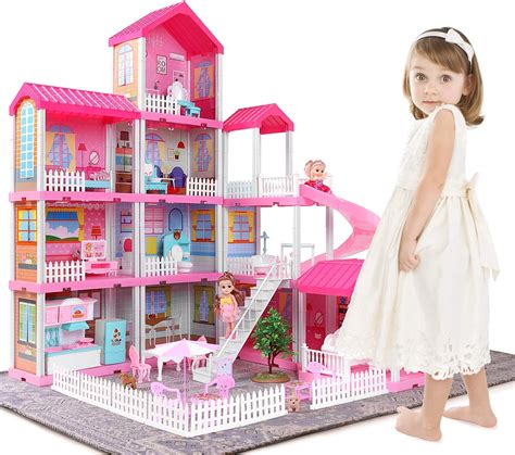 Temi Doll House Playhouse Girl Toys 4 Story 11 Doll House Rooms With Doll Toy Figures