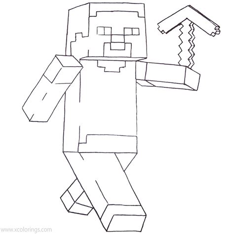 Minecraft Steve With Axe Coloring Pages