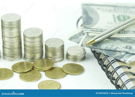 Pile Coin Money With Account Book Finance And Banking Concept For