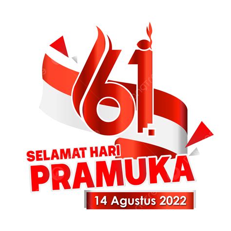Logo Selamat Hari Pramuka 61 Dengan Bendera Merah Putih Indonesia Png