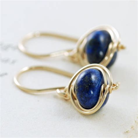 Lapis Lazuli Gold Hoop Earrings September Birthstone Navy Etsy