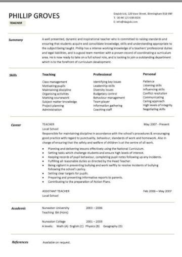 Writing a teacher resume that impresses principals isn't always easy. Teacher CV template, lessons, pupils, teaching job, school ...