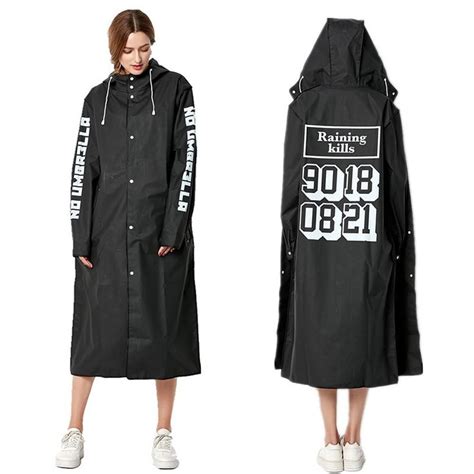 Womens Black Long Hooded Raincoat Raincoat Long Rain Coat Raincoats
