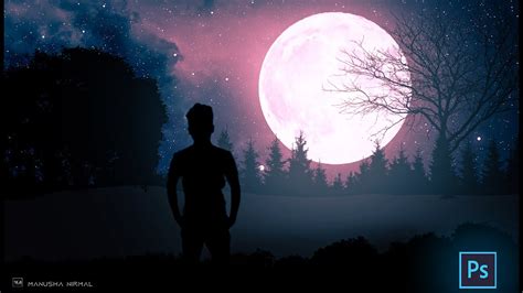 how to create a big moon in photoshop manipulation photoshop tutorial dark color effect