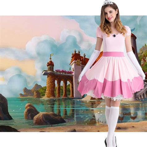 Newest Deluxe Adult Princess Peach Costume Women Super Mario Brothers