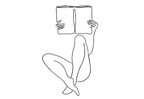 Embroidery Files One Line Naked Woman Reading Minimal Machine