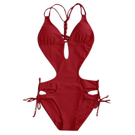 Red Lace Up One Piece Swimsuit Pynk Confessions Halter One Piece