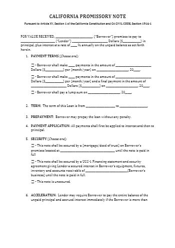 Free California Promissory Note Template Cocosign