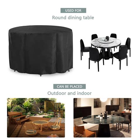 Round Outdoor Table Cover Waterproof Windproof 128x71cm Black Furniture
