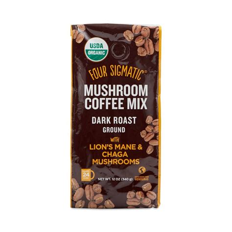 ( 1) 50 mg is half the amount of black coffee and comparable to green tea. Four Sigmatic Mushroom Ground Coffee Mix, Dark Roast ...