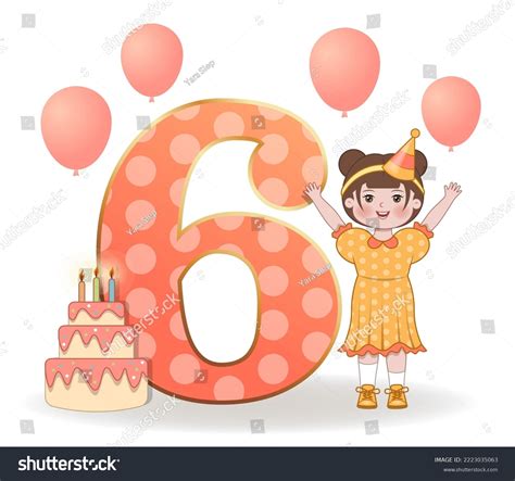 6 Years Birthday Birthday Girl Cake Stock Vector Royalty Free