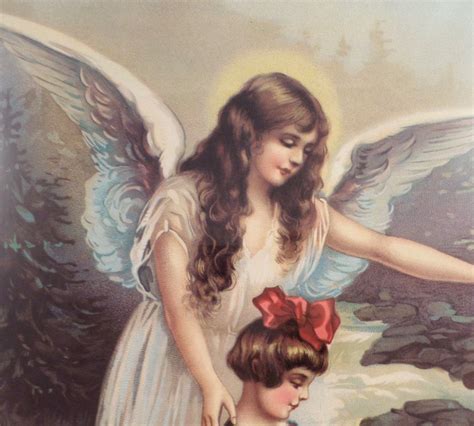Victorian Lithograph Print Guardian Angel On The Bridge With Kids