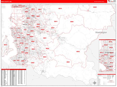 King County Wa Zip Code Wall Map Red Line Style By Marketmaps Mapsales