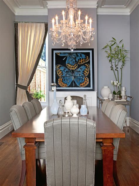 Transitional Gray Dining Room With Butterfly Art Hgtv
