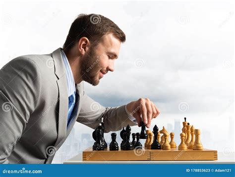 Concentrated Businessman Playing Chess Game Stock Image Image Of