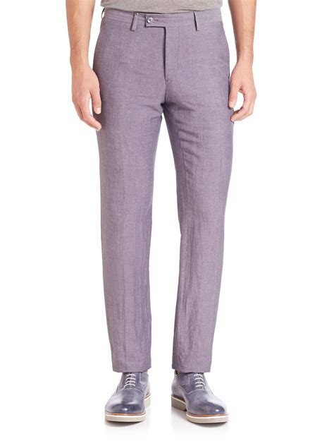 Lyst John Varvatos Austin Slim Fit Linen And Silk Dress Pants In Purple