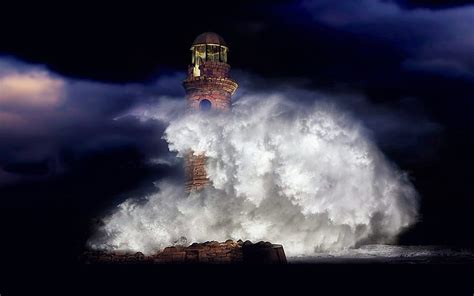 Lighthouse In Stormy Sea Lighthouses Sea Nights Storms Oceans
