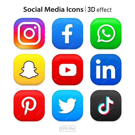 Premium Vector Popular Social Media Icons 3d Effect Set