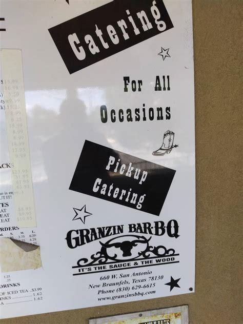 Menu at Granzin Bar-B-Q, New Braunfels